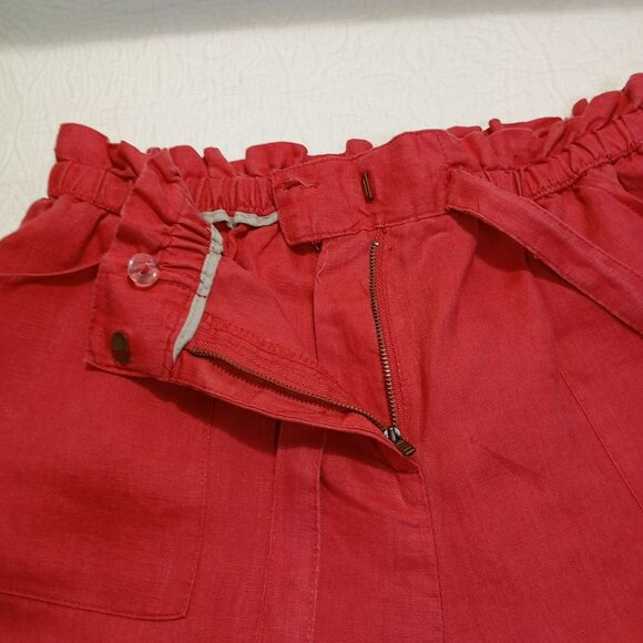 Willi Smith Shorts 100% Linen Womens Red Pockets Elastic Waist Tie Belt Size 10 - Picture 8 of 8